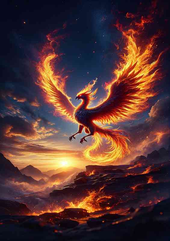 Anthropomorphic warrior animal majestic phoenix with flames | Canvas