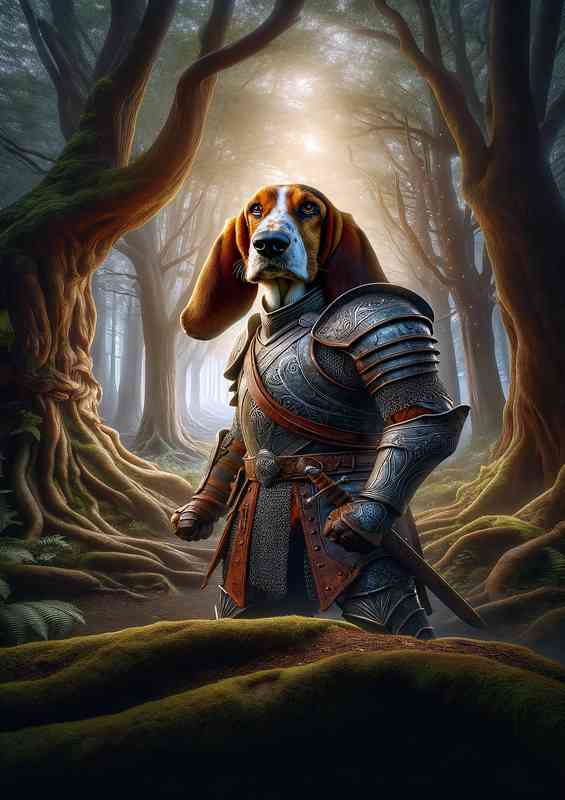 Basset hound warrior standing with valor | Di-Bond