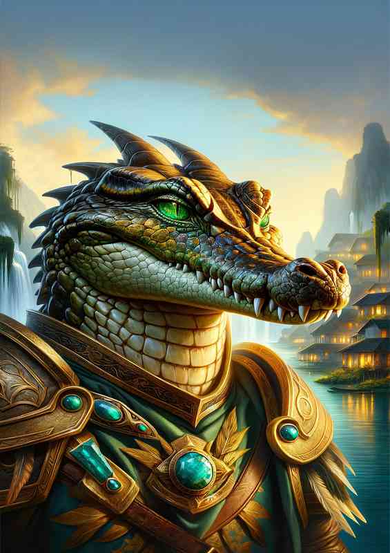 Crocodile warrior focusing golden armor | Poster