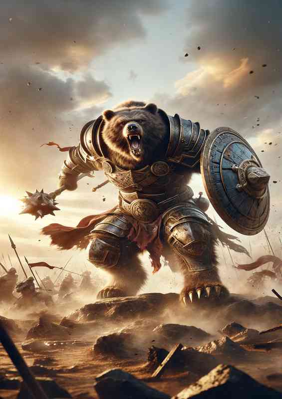 Dynamic action pose fierce bear clad amour | Poster