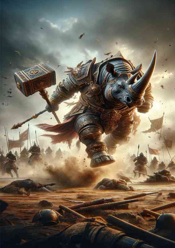 Dynamic action scene a fierce rhinoceros | Poster