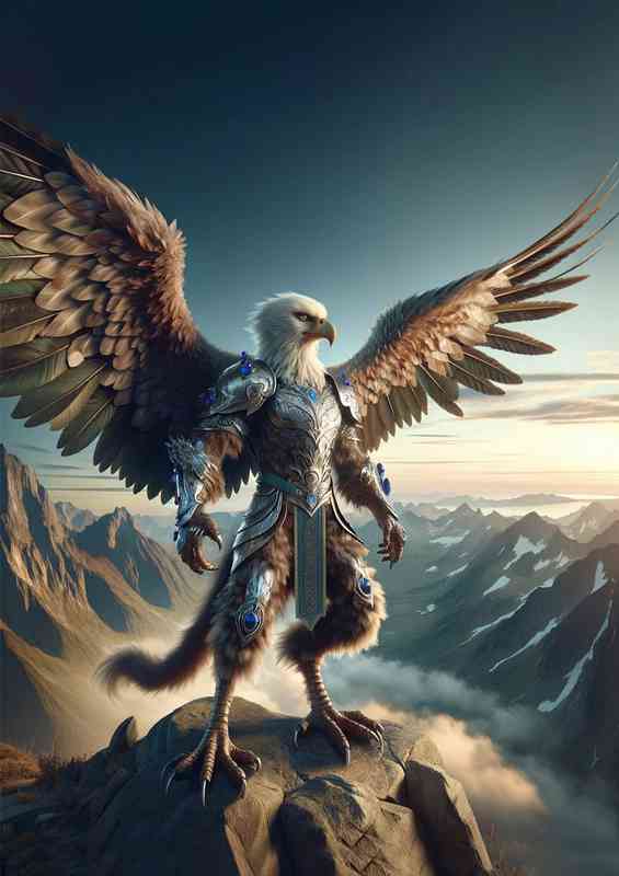 Eagle warrior on a mountain in shimmering silver armor | Di-Bond