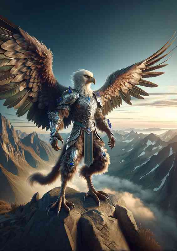 Eagle warrior standing on a mountain | Di-Bond