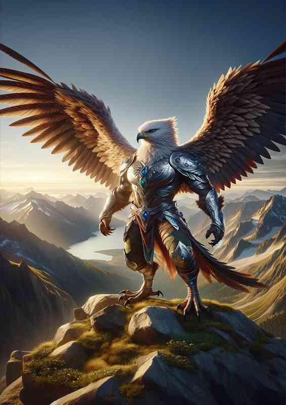 Eagle warrior standing vigilant on a mountain peak | Poster