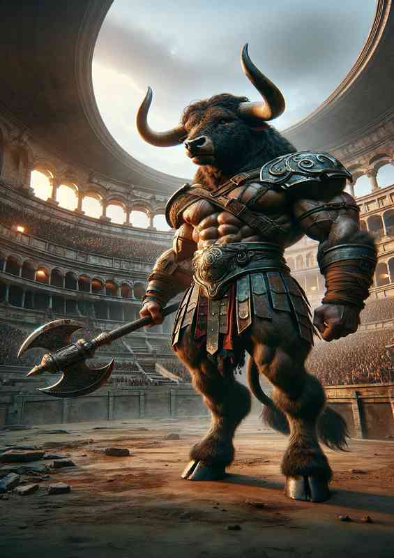 Envision a formidable Minotaur a creature with the body amour | Poster