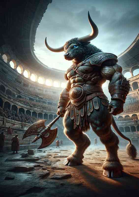 Envision a formidable Minotaur a warrior | Di-Bond