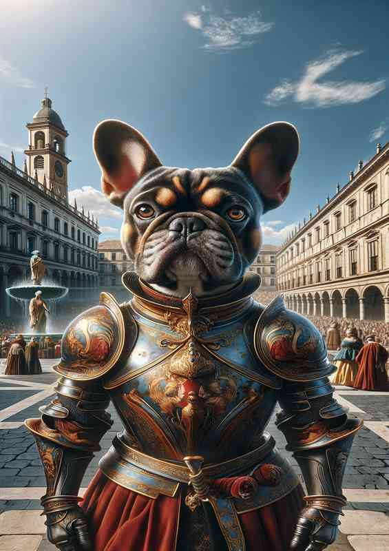 French bulldog warrior in a city square | Canvas