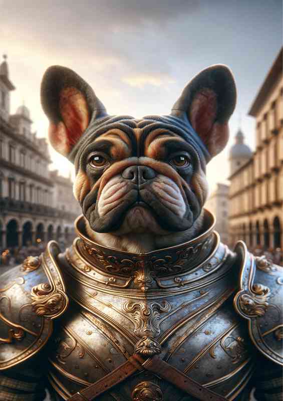 French bulldog warrior in silver amour | Poster
