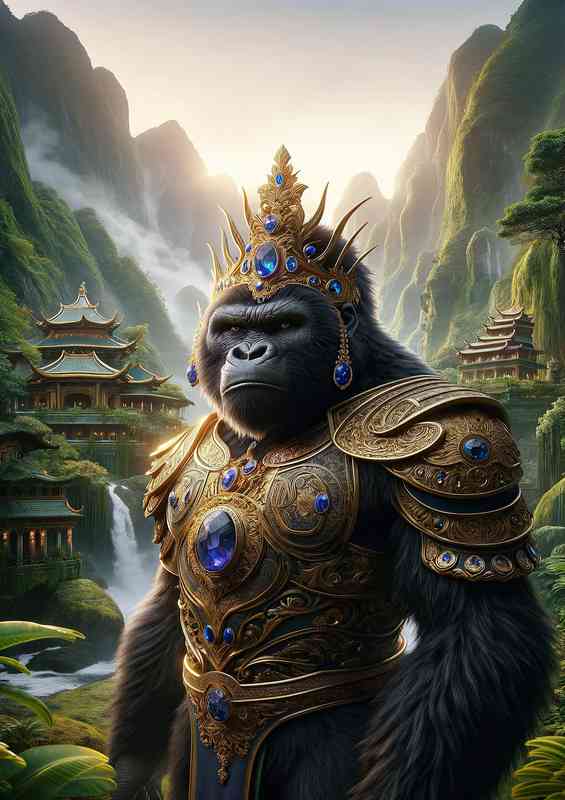 Gorilla king standing with majesty in a lush mountain sanctuary | Poster