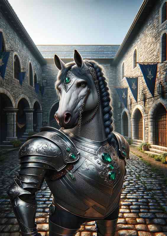 Horse knight in a medieval courtyard | Poster