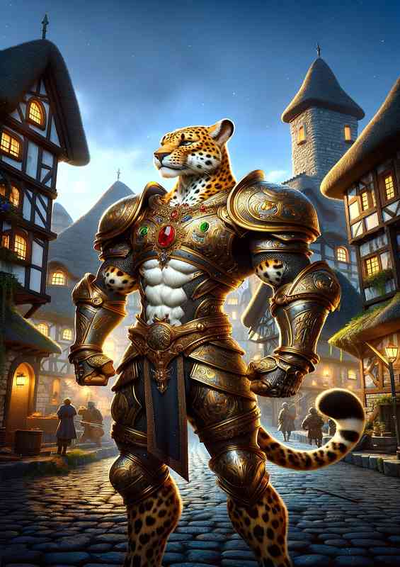 Leopard knight stands in a heroic pose | Canvas