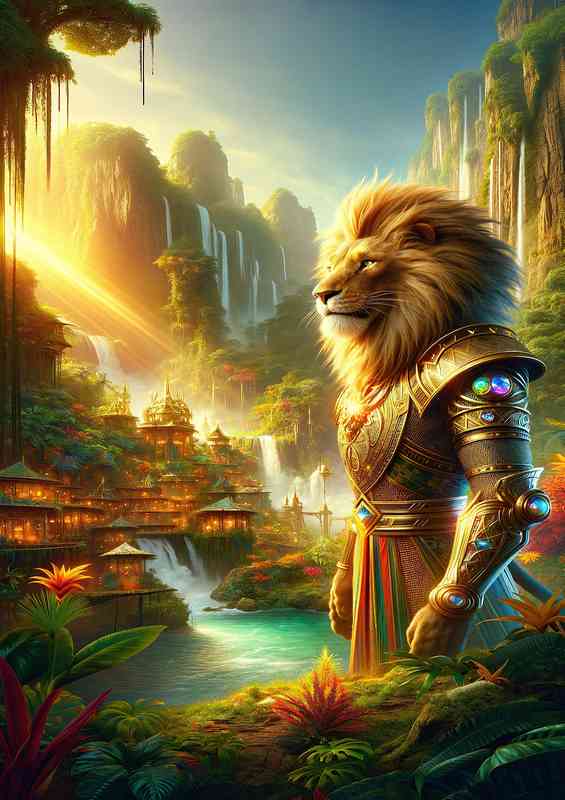 Lion king standing with authority in a vibrant jungle | Poster