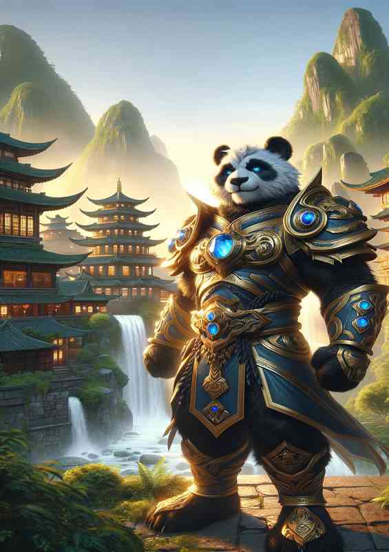 Panda warrior heroically in an ancient village | Canvas