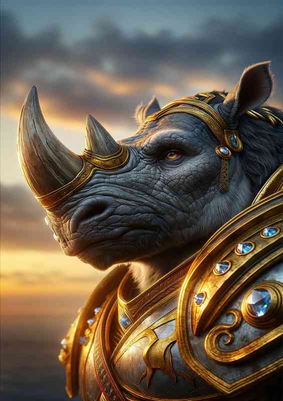 Rhinoceros warrior capturing the strength in his gaze | Poster