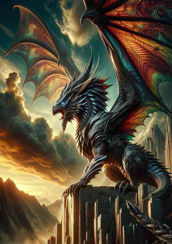 Single anthropomorphic warrior animal in a fantastic composition the Dragon | Poster
