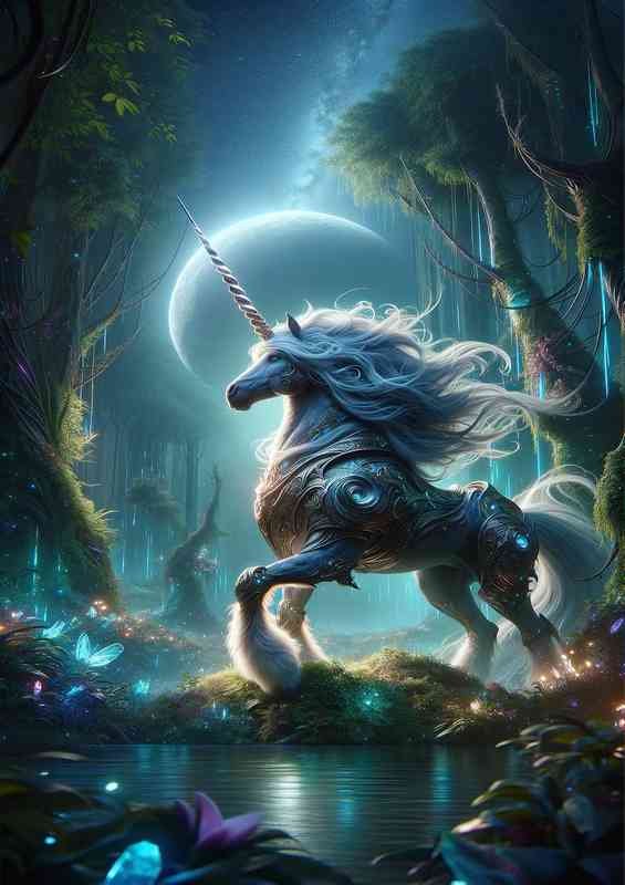 Warrior animal The scene features a majestic unicorn with a shimmer | Canvas