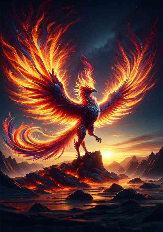 Warrior animal Visualize a majestic phoenix with flames | Metal Poster