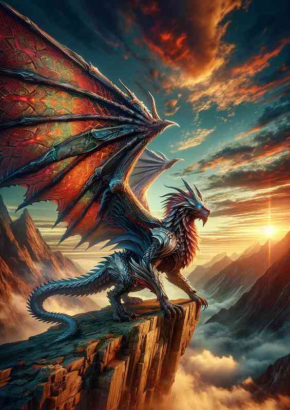 Warrior animal a fantastic magestic dragon on a rock | Poster