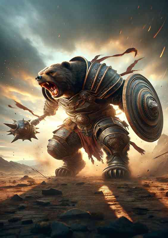 Warrior animal fierce bear with amour | Metal Poster