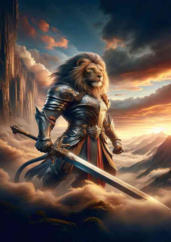 Warrior animal in a fantastic composition Imagine a majestic lion | Poster