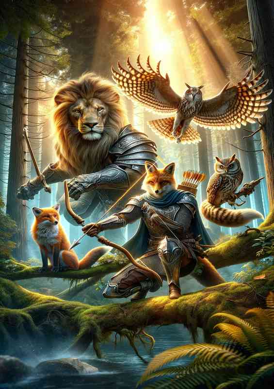 Warrior animals in a fantastic composition the fox and the owl | Canvas