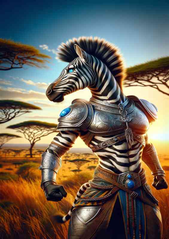 Zebra warrior poised in a striking stance | Poster
