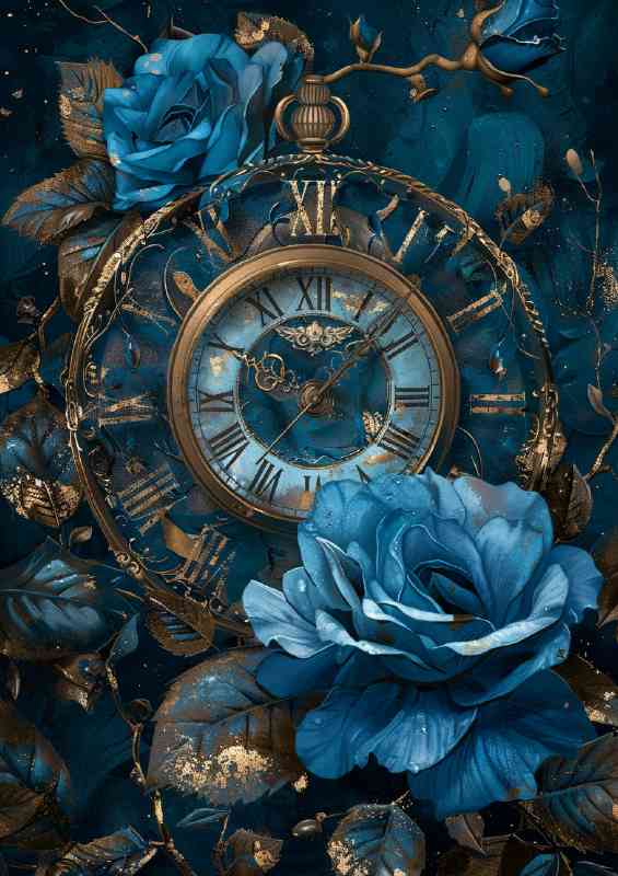 Blue clock rose with the words beauty and the rose | Di-Bond