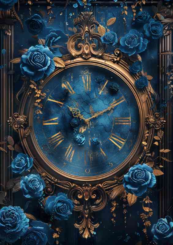 Dark Fantasy blue rose wall clock | Di-Bond
