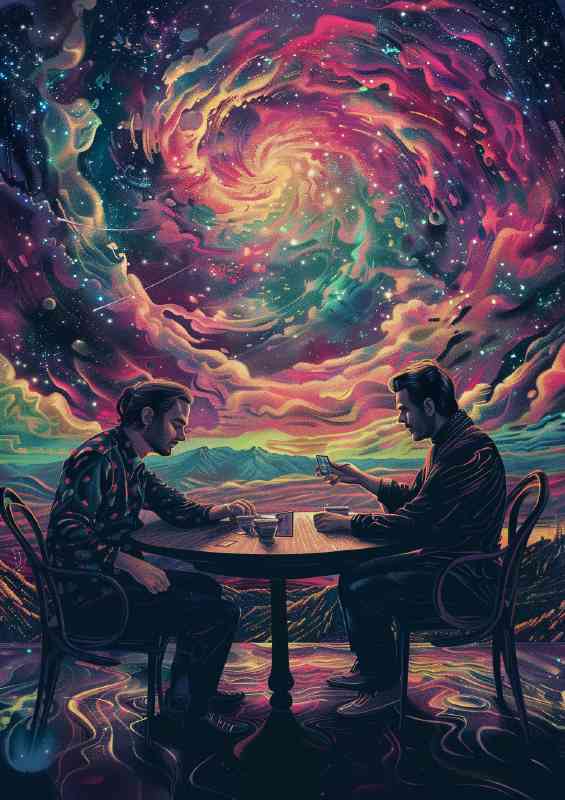 Men playing cards with the colourful sky | Di-Bond
