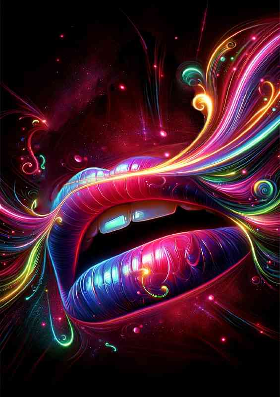 lips parting in a burst of neon colors and abstract design | Di-Bond