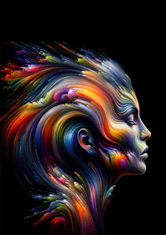 Human profile evolving into an abstract pattern of vivid | Di-Bond