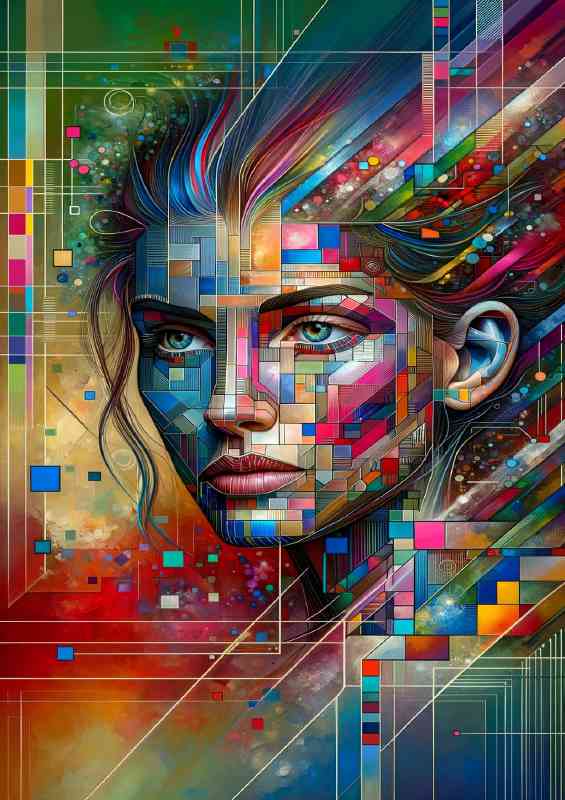 Ladys face with digital abstract | Canvas