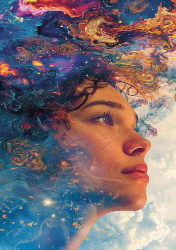 Painted style of a woman gazing into the sky | Canvas