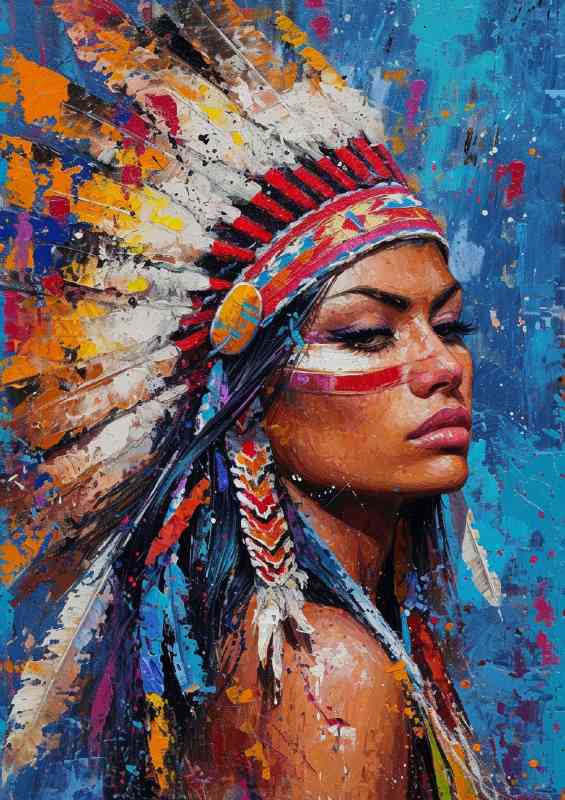 Painting depicting an indian girl wearing a feather | Poster