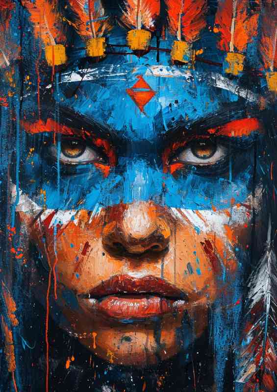 Painting of a Indian face with blue paint | Canvas