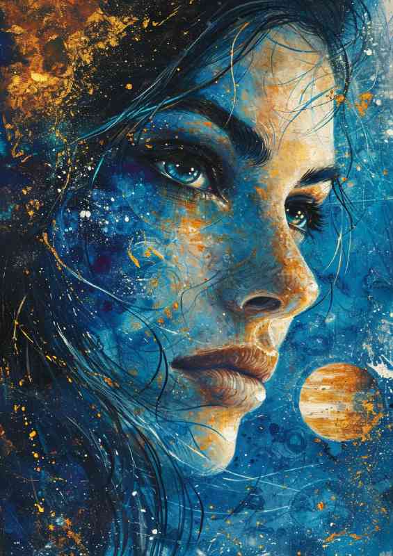 Painting of a woman with starry sky | Poster