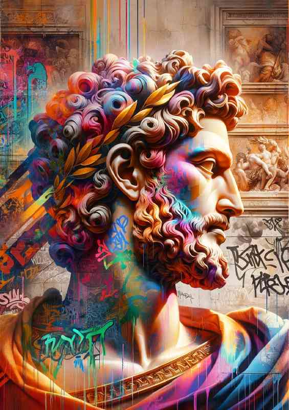 Profile overlaid with vibrant graffiti art | Poster