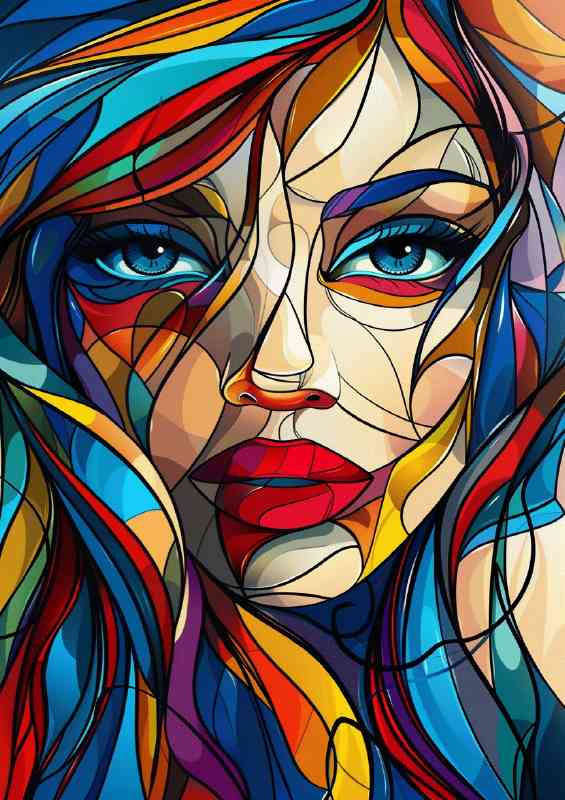 Woman is composed of colorful geometric | Poster