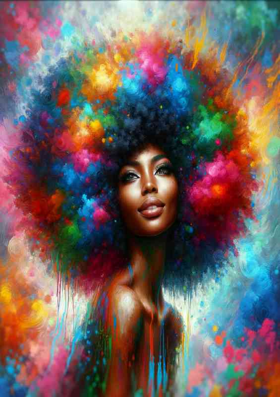Woman with a colorful afro hairstyle and vibrant colors | Canvas