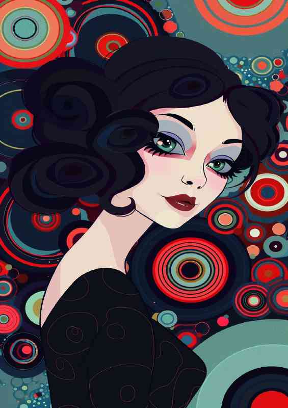 Woman with colorful circles in the style of abstract | Poster