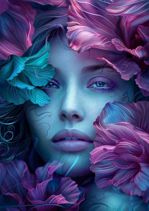 Woman with large petals on her head color | Canvas