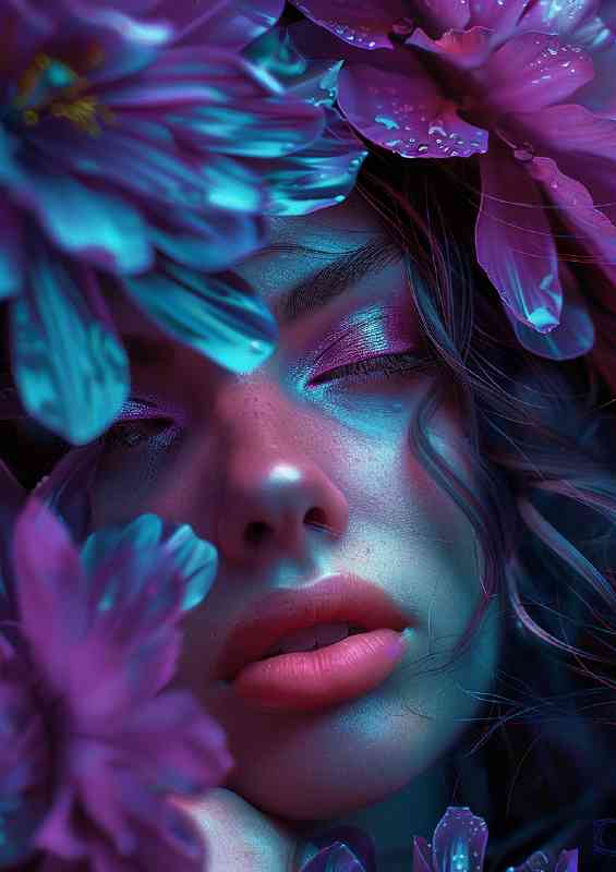 Woman with large petals on her head purples | Poster