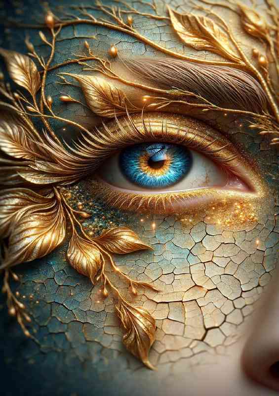 Womans Eye detailed with golden leaves and sparkling highlights | Canvas