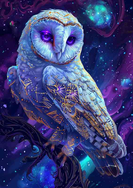 A beautiful white owl with iridescent purple and blue | Canvas