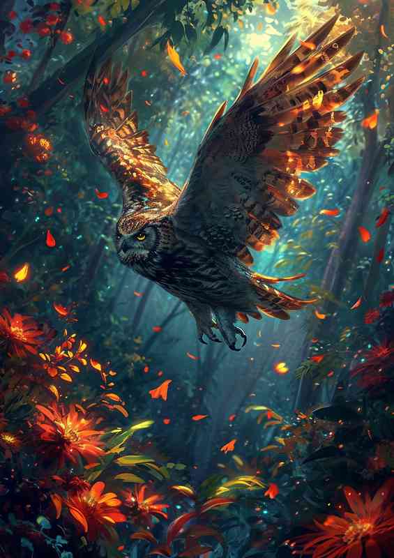 A flying owl in the forrest | Di-Bond