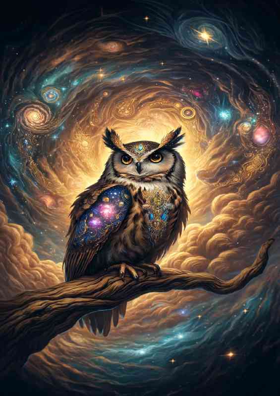 A majestic owl with large galaxy | Poster