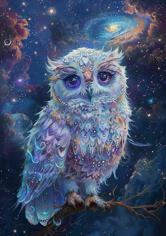 A stunning beautiful little colours owl | Metal Poster