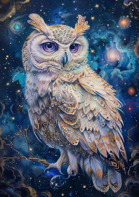 A stunning beautiful owl with white feathers ornate | Poster