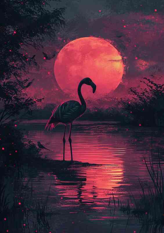 Abstract flamingo in the lake | Poster