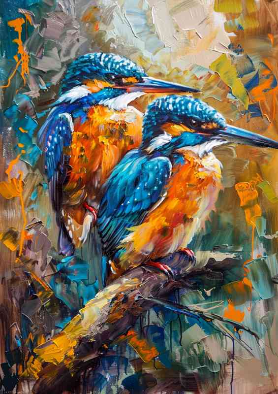 Art painting of two kingfishers on the branch | Di-Bond